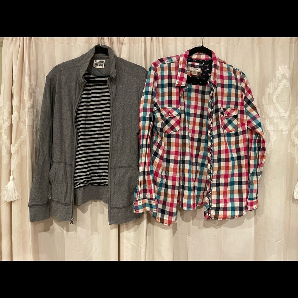 Bundle 2, womens/juniors button-up shirt & zip-up jacket